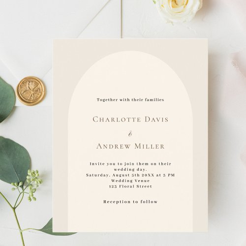 Beige arch simple budget wedding invitation