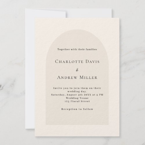 Beige arch simple elegant luxury wedding invitation