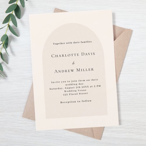 Beige arch simple elegant wedding invitation