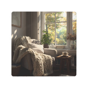 Beige Armchair Autumn Nook Metal Print