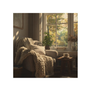 Beige Armchair Autumn Nook Wood Wall Art