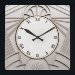 Beige Art Deco Clock - Stylish Abstract Lines<br><div class="desc">"art deco clock",  "art nouveau clock",  "white cream light beige",  "1920s geometric symmetrical lines",  "stylish sophisticated 1920 style",  "smart grey gray luxury",  "retro vintage luxurious antique",   "elegant line pattern design",  "glamorous glam square clock",  "classy classic neutral glamor"</div>