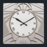 Beige Art Deco Clock - Stylish Abstract Lines<br><div class="desc">"art deco clock",  "art nouveau clock",  "white cream light beige",  "1920s geometric symmetrical lines",  "stylish sophisticated 1920 style",  "smart grey gray luxury",  "retro vintage luxurious antique",   "elegant line pattern design",  "glamorous glam square clock",  "classy classic neutral glamor"</div>