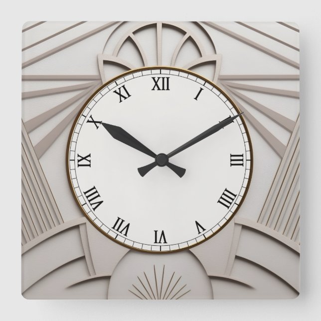 Beige Art Deco Clock - Stylish Abstract Lines (Front)