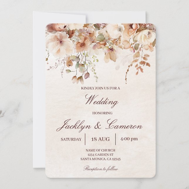 Beige, Autumn Floral Wedding  Invitation (Front)