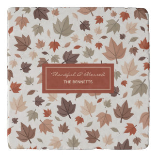 Beige Autumn Leaves Personalized Family Name Trivet