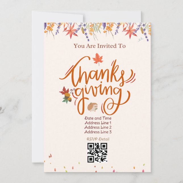 Beige Autumn Thanksgiving Invitation Card 01 (Front)