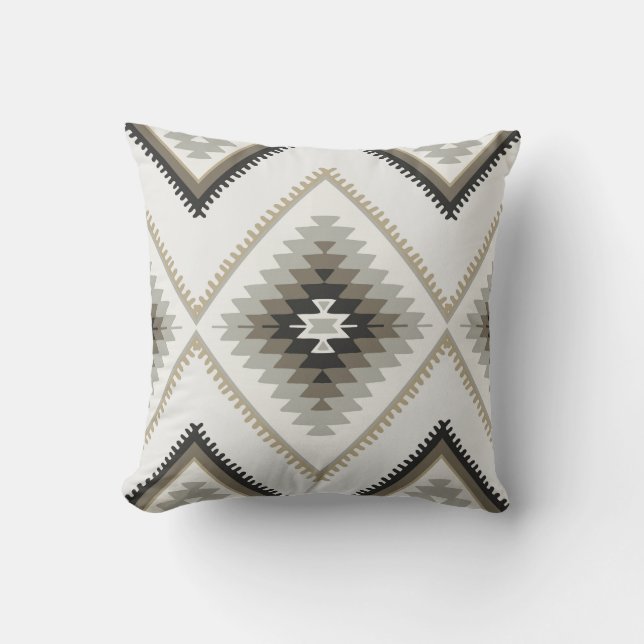 Beige Aztec Throw Pillow (Front)