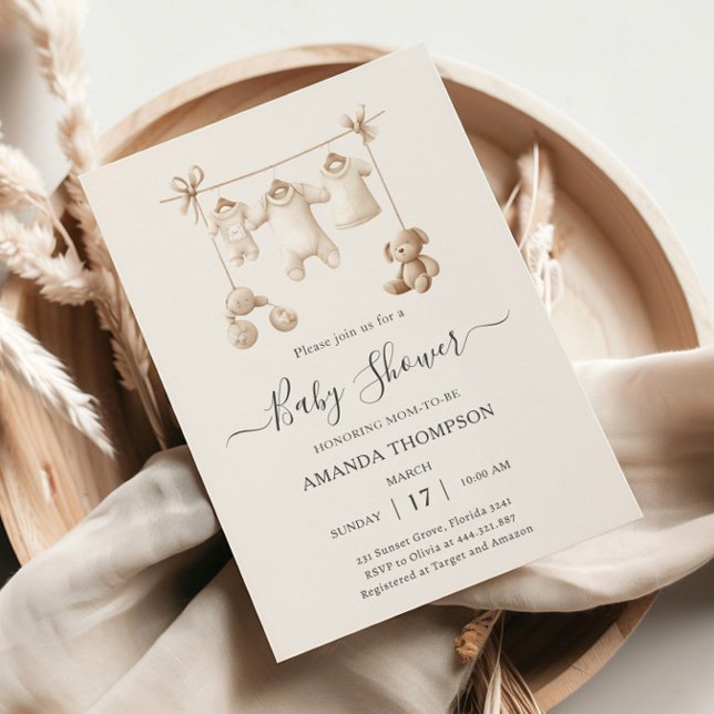 Beige Baby Clothes And Toys Baby Shower Invitation (Creator Uploaded)