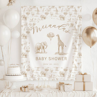 Beige Baby Shower Banner Safari Toile Tapestry