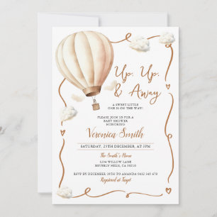 Beige Baby Shower Hot Air Balloon, Up Up and Away Invitation