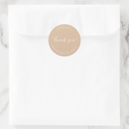 Beige Bachelorette Party Thank You Classic Round Sticker