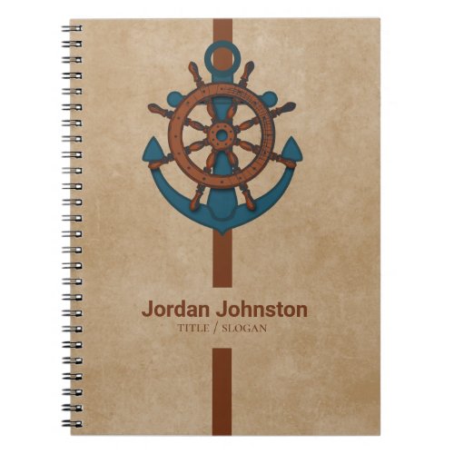 Beige Background And Anchor And Rudder Notebook