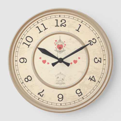 Beige Background And Hearts Large Clock