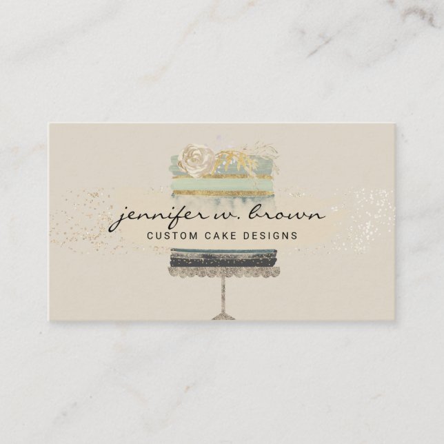 Beige Background Bakery Chef Wedding Cake Business Card (Front)