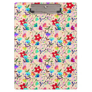 Beige Background Colorful Floral Pattern Clipboard