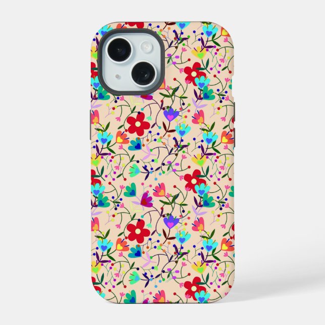 Beige Background Colorful Floral Pattern Iphone Case (Back)