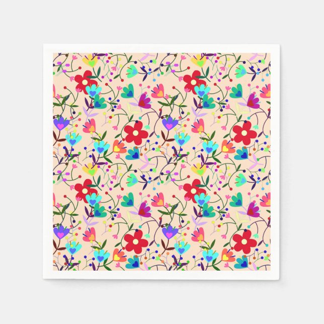 Beige Background Colorful Floral Pattern Napkins (Front)