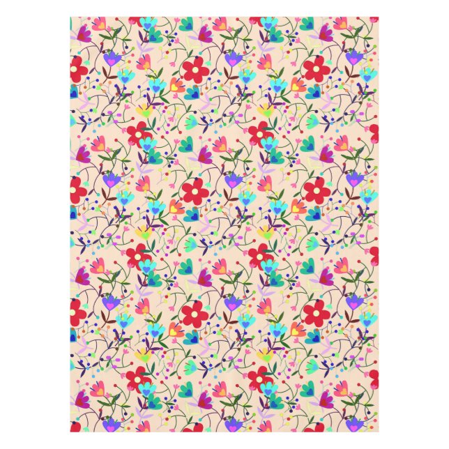 Beige Background Colorful Floral Pattern Tablecloth (Front)