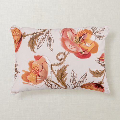 Beige Background Poppies Watercolor Pattern Accent Pillow