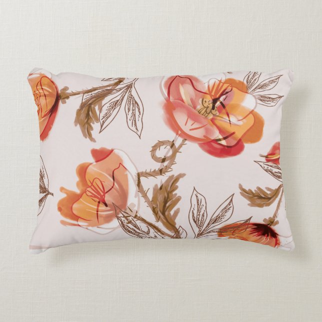 Beige Background Poppies Watercolor Pattern Accent Pillow (Front)