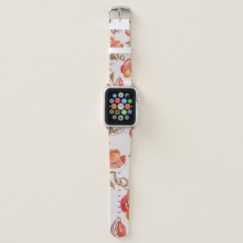 Beige Background Poppies Watercolor Pattern Apple Watch Band