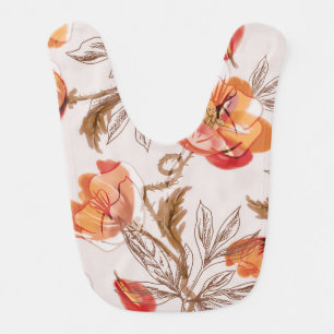 Beige Background Poppies Watercolor Pattern Baby Bib