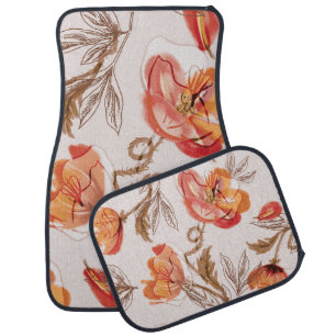 Beige Background Poppies Watercolor Pattern Car Floor Mat