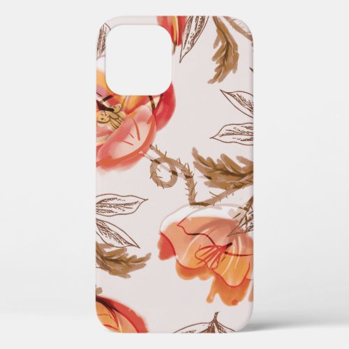 Beige Background Poppies Watercolor Pattern iPhone 12 Case