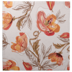 Beige Background Poppies Watercolor Pattern Cloth Napkin