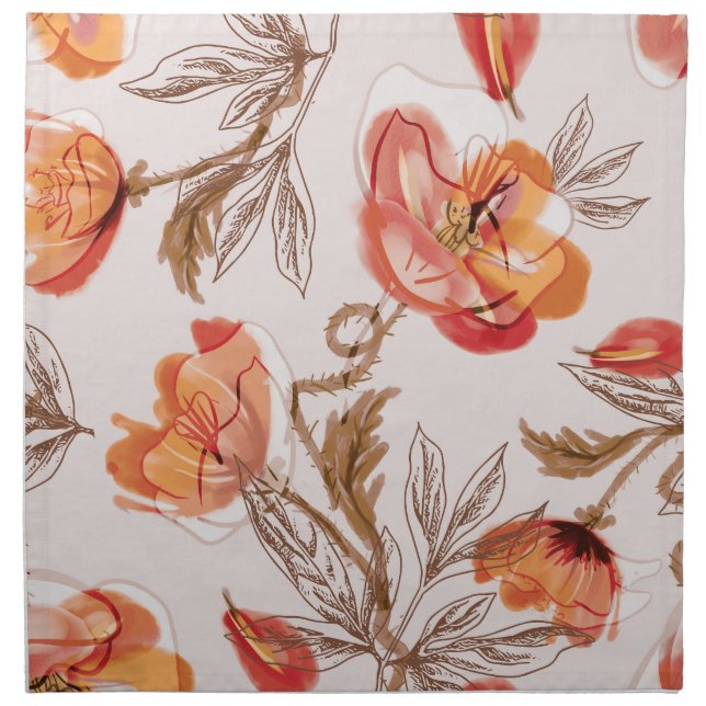 Beige Background Poppies Watercolor Pattern Cloth Napkin (Front)