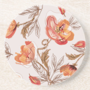 Beige Background Poppies Watercolor Pattern Coaster