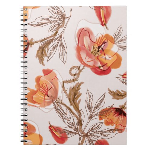 Beige Background Poppies Watercolor Pattern Notebook