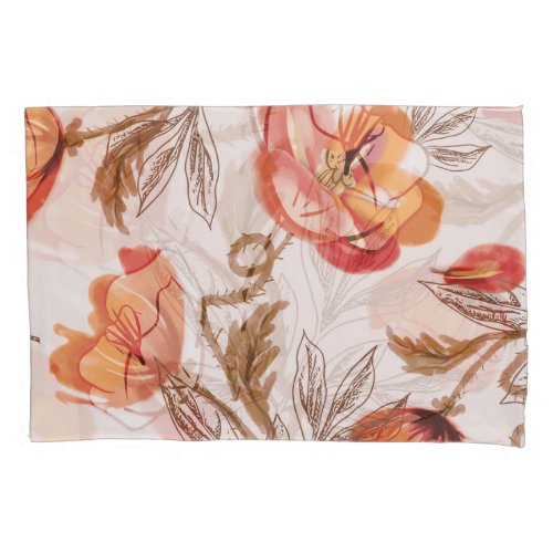 Beige Background Poppies Watercolor Pattern Pillow Case