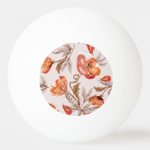 Beige Background Poppies Watercolor Pattern Ping Pong Ball