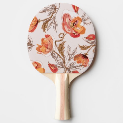Beige Background Poppies Watercolor Pattern Ping Pong Paddle