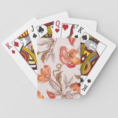 Beige Background Poppies Watercolor Pattern Playing Cards