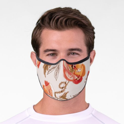 Beige Background Poppies Watercolor Pattern Premium Face Mask