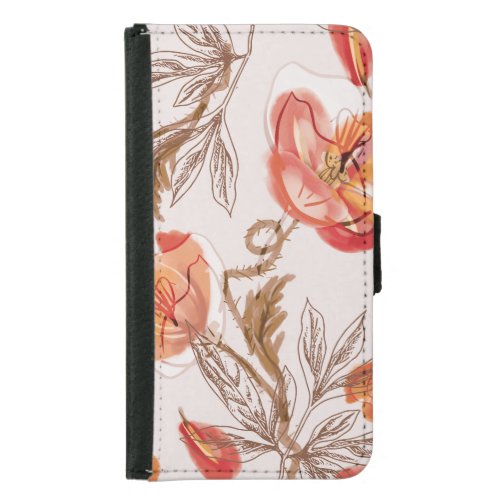 Beige Background Poppies Watercolor Pattern Samsung Galaxy S5 Wallet Case