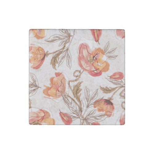 Beige Background Poppies Watercolor Pattern Stone Magnet
