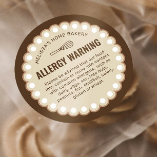 Beige Bakery Food Safety Allergens Alert Warning Classic Round Sticker