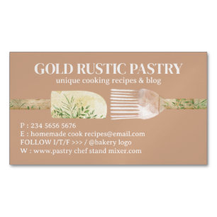 Beige Bakery Pastry Chef Baking Utensils Business Card Magnet