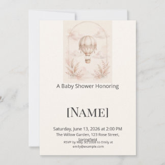 Beige Balloon Baby Shower Invitation, Editable Invitation
