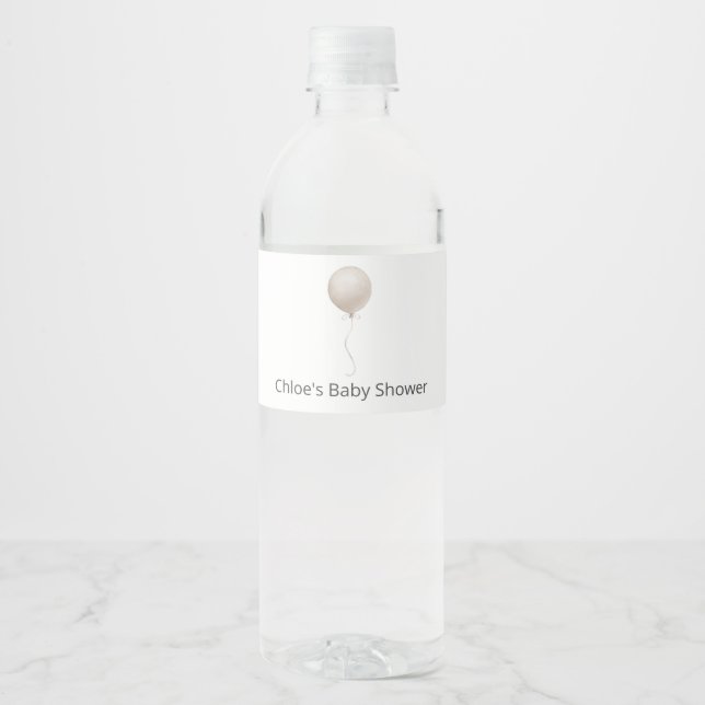 Beige Balloon Baby Shower Water Bottle Label (Front)