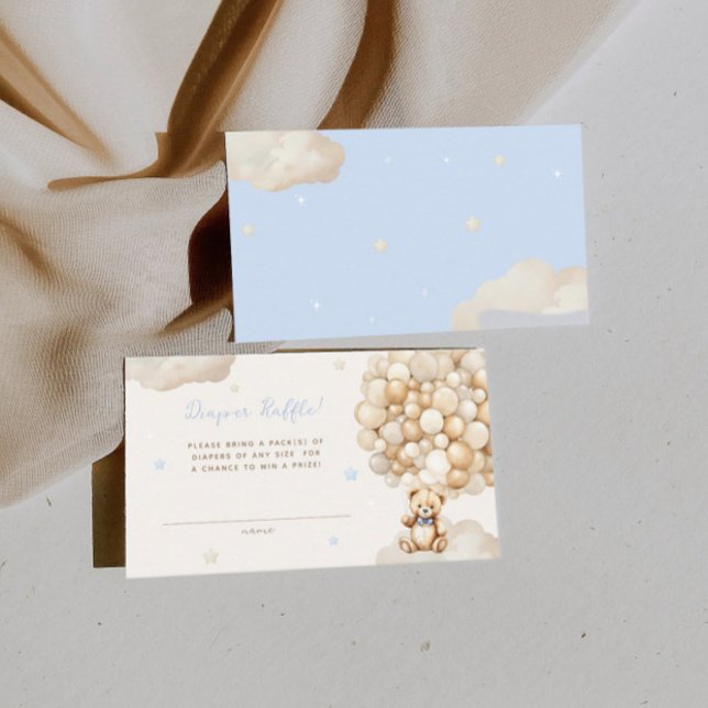Beige Balloon Bear Diaper Raffle Baby Shower Enclosure Card (Creator Uploaded)