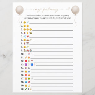 Beige Balloon Emoji Pictionary Baby Shower Game