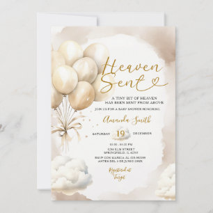 Beige Balloon Heaven Sent Baby Shower Cloud Invitation