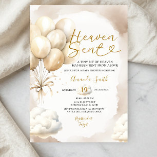 Beige Balloon Heaven Sent Baby Shower Cloud Invitation