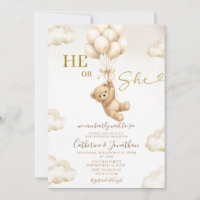 Beige Balloons Clouds He Or She Bear Gender Reveal