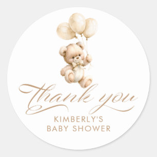 Beige Balloons Teddy Bear Baby Shower Thank You Classic Round Sticker